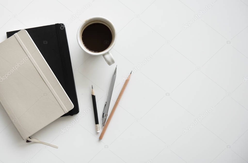 workplace table with coffee cup