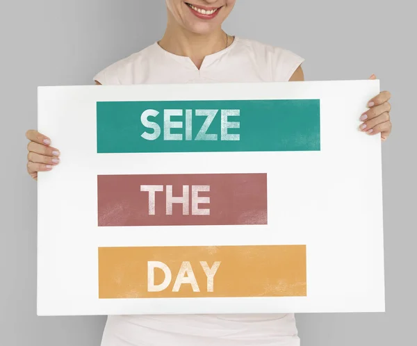 Woman holding placard — Stock Photo, Image