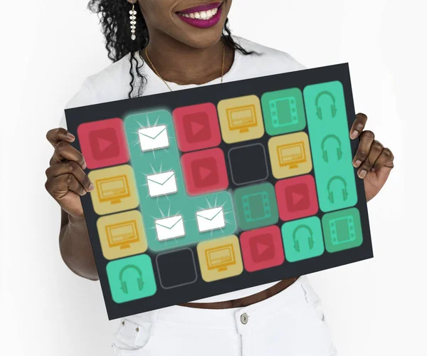 African woman holding paper placard — Stock Photo, Image