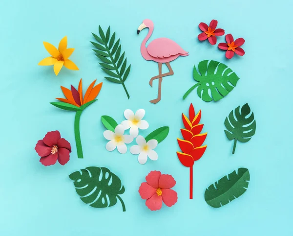 Artesanía de papel Flamingo y plantas — Foto de Stock