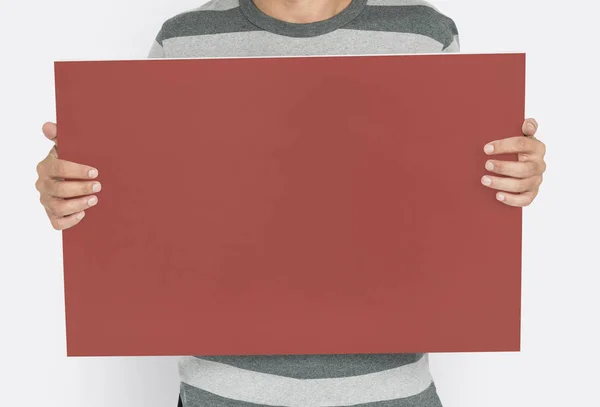 Man Holding Banner Placard rojo — Foto de Stock