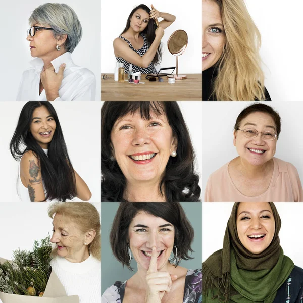 Kvinnor ansikten med glad uttryck — Stockfoto