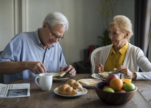 Senior Adult Couple having Breakfast — Stock Photo, Image