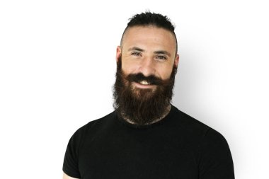 Sakallı ve bıyıklı yakışıklı adam.