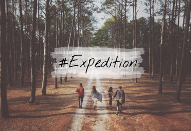 Dört genç insanların ormanda yürüyüş