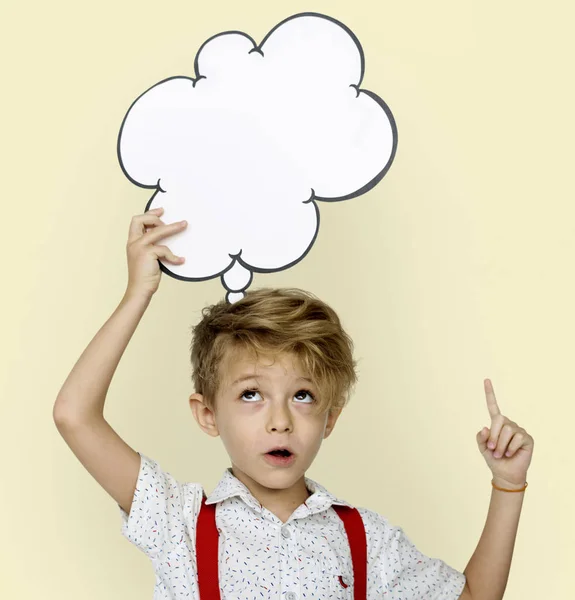 Boy Holding Papercraft Speech Bubble — Stock Photo, Image