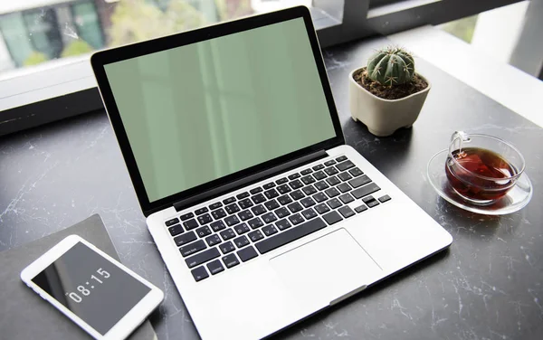 Opened Laptop computer on workplace table — Stock Photo, Image