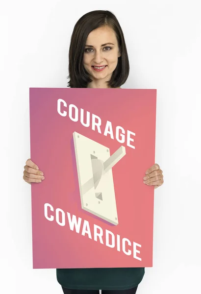 Young woman holding banner. — Stock Photo, Image