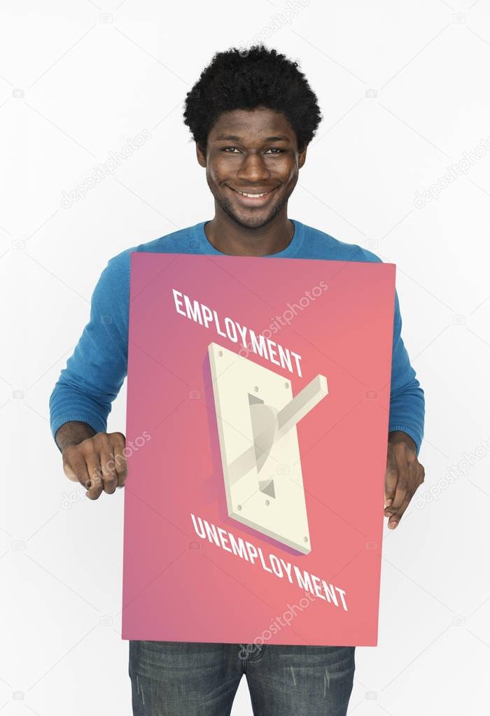 African man holding Banner