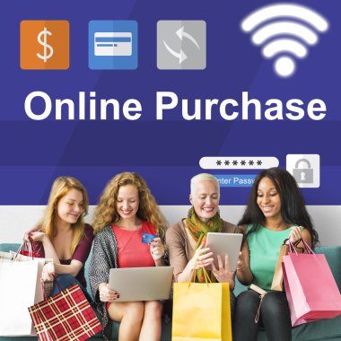 women shoping online clipart
