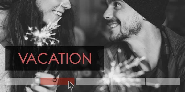 Couple in love with fireworks — Stock Photo, Image