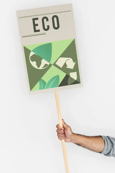 Person holding and showing protest banner — Stock Photo, Image