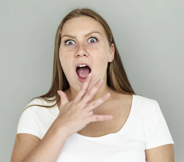 Caucasian woman Shocked — Stock Photo, Image