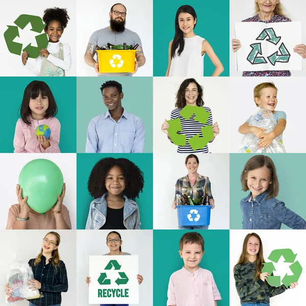 Personer med recycle skylt — Stockfoto