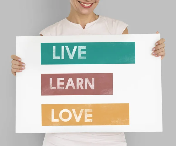 Woman holding placard — Stock Photo, Image