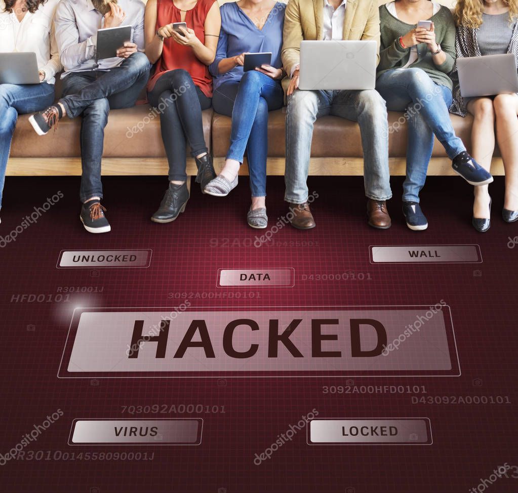 People using different devices, Hacked Concept