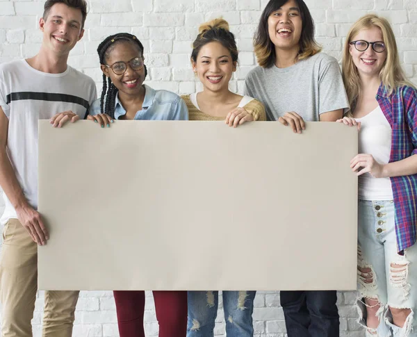 Friends Holding Board blank — Stock Photo, Image