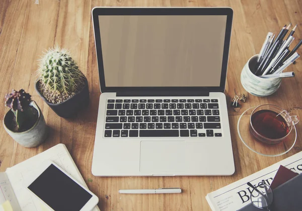 Opened Laptop computer on workplace table — Stock Photo, Image