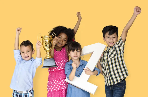 Kids Holding Trophies of Competition — Stock Photo, Image