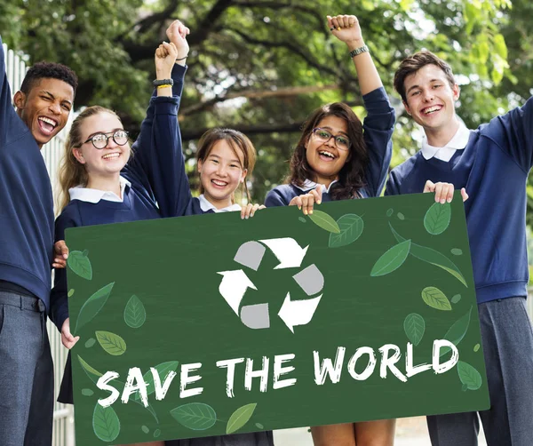 Diversiteit studenten houden van de banner — Stockfoto