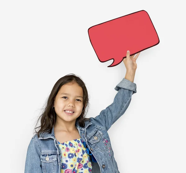 Niña posando con burbuja del habla —  Fotos de Stock