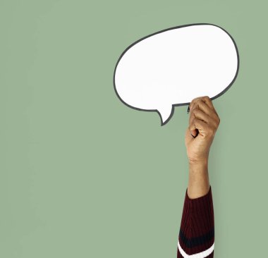 konuşma balonu tutan el