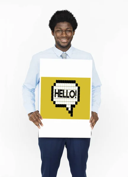 Homem africano segurando banner — Fotografia de Stock