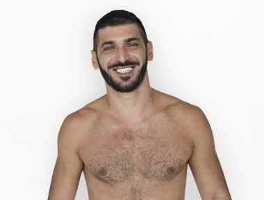 Genç Beyaz gömleksiz adam