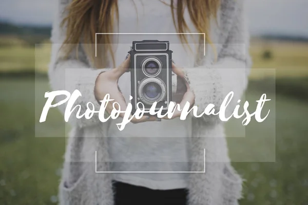 Woman with vintage camera — Stock Photo, Image