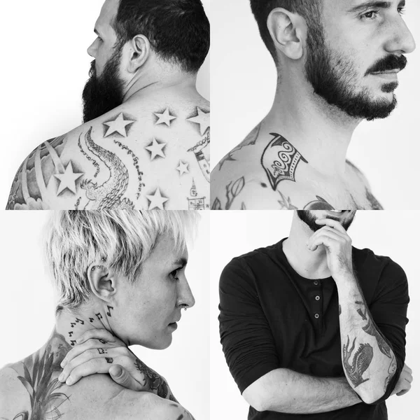 Diversiteit mensen weergegeven: tatoeages — Stockfoto