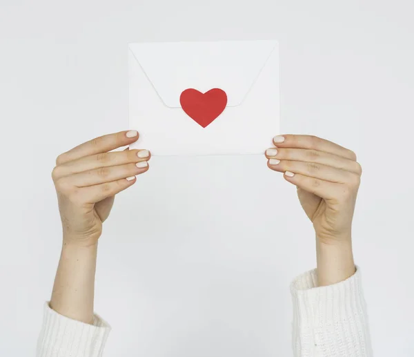 Woman Holding red heart — Stock Photo, Image