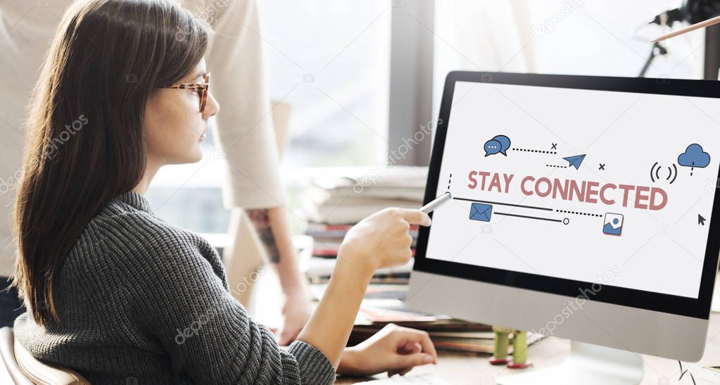 woman showing idea on computer 