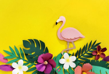 kağıt el sanatları Flamingo ve bitkiler