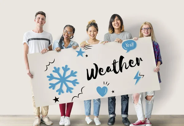 Vänner hålla banner — Stockfoto