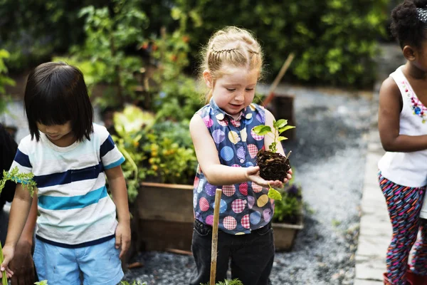 Bambini che curano il giardino — Foto Stock