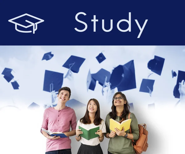 Students standing and holding books — Stock Photo, Image