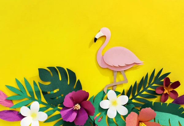 Artesanía de papel Flamingo y plantas — Foto de Stock