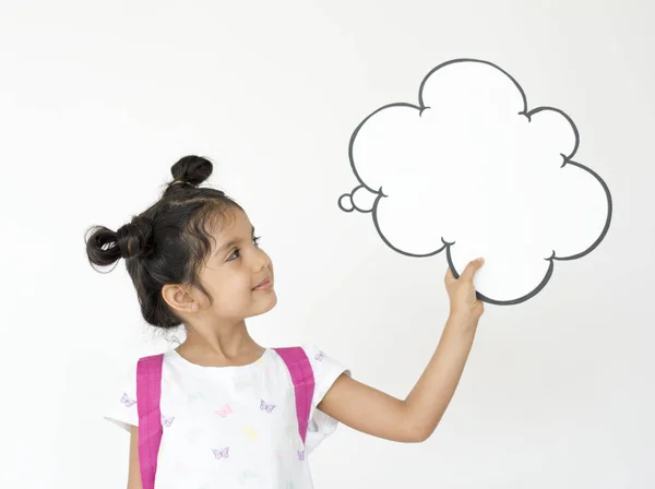 Mooi meisje met tekstballon — Stockfoto