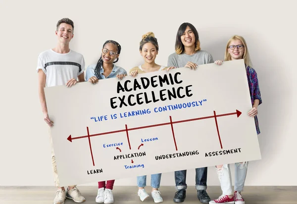 Friends holding banner — Stock Photo, Image