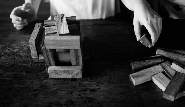 дети играют в деревянные игрушки
  