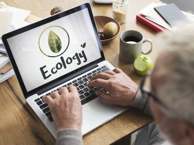 Dizüstü bilgisayarda çalışan kıdemli adam.