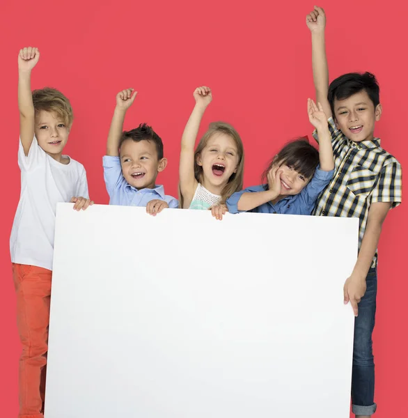 Kids Showing Copyspace Board — Stock Photo, Image