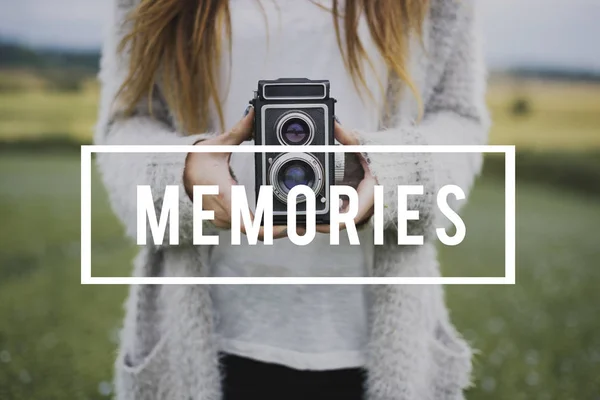 Woman with vintage camera — Stock Photo, Image