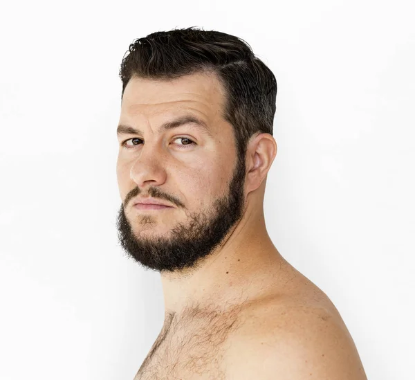 Uomo barbuto con le spalle nude — Foto Stock
