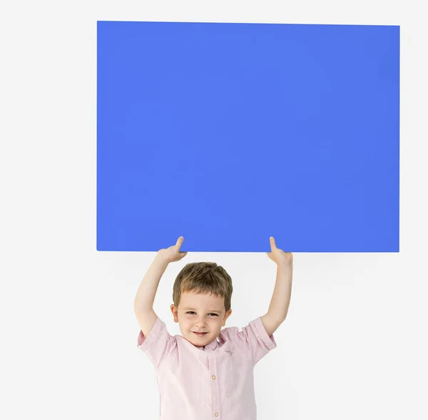 Μικρό αγόρι κρατώντας billboard διαφήμιση — Φωτογραφία Αρχείου