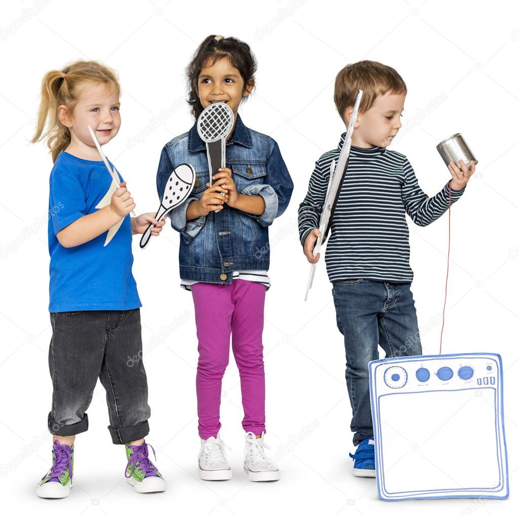 children playing with paper toys 