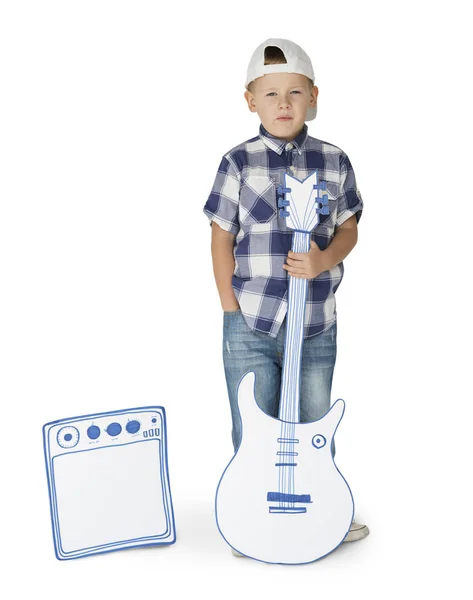 Kis fiú-gitár — Stock Fotó