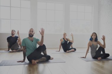 Yoga pratik egzersiz sınıf kavramı, özgün photoset