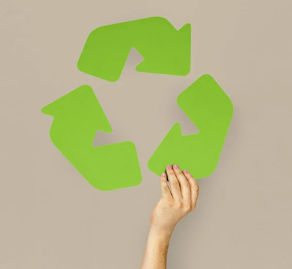 Hand Holding Recycling Sign — Stock Photo, Image