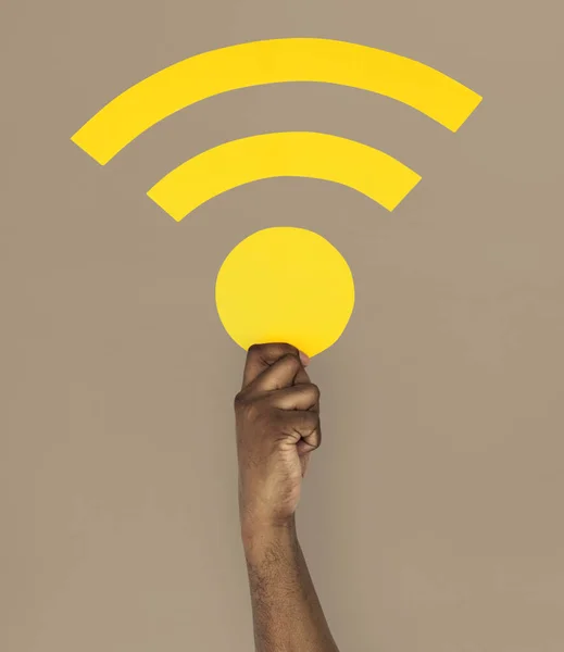 Hand Holding Wifi Symbol — Fotografie, imagine de stoc